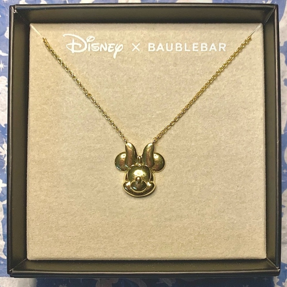 NWT Disney X Baublebar Goldtone Minnie Mouse Dimensional Face With Bow Necklace - Picture 3 of 3